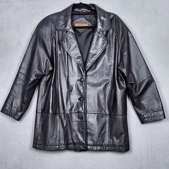 VINTAGE ROCK CREEK Leather Jacket Womens Medium Black Button Up Lightweight Moto - Picture 1 of 15